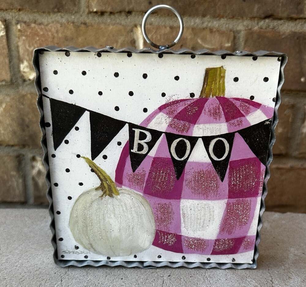 Round Top Collection Mini Pink Pumpkin Boo Gallery Charm 6x6x1 Halloween Decor